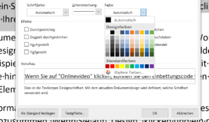 In Farbe unterstreichen über das Schriftartmenü