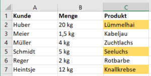 Ergebnis der Bedingten Formatierung mit VERGLEICH()