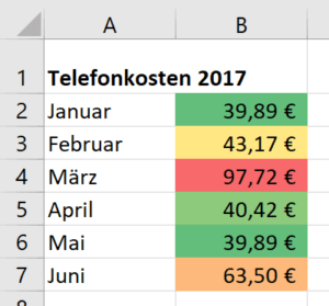 Excel Beispiel für eine Farbskala