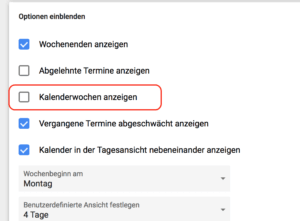 Google Kalenderwochen anzeigen