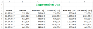 Excel Beispiele fürs Runden