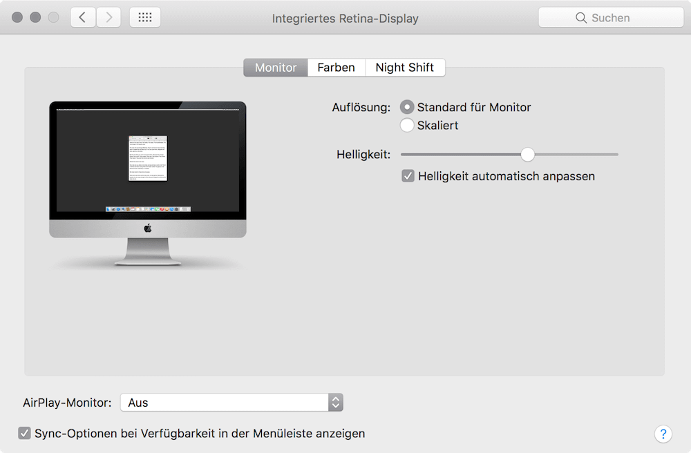 Automatische Helligkeit ausschalten auf dem Mac