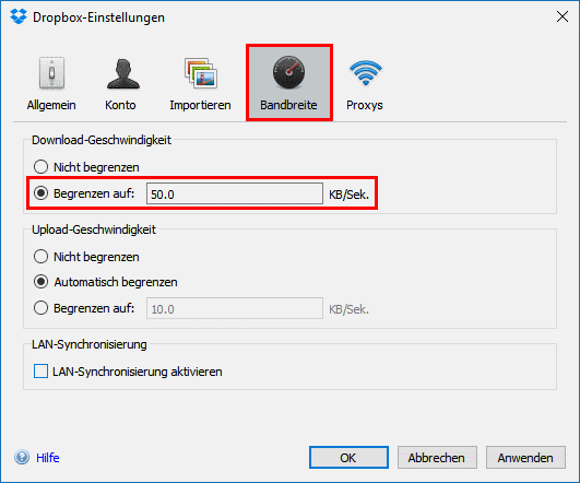 Internetnutzung von Dropbox stoppen oder Bandbreite ...