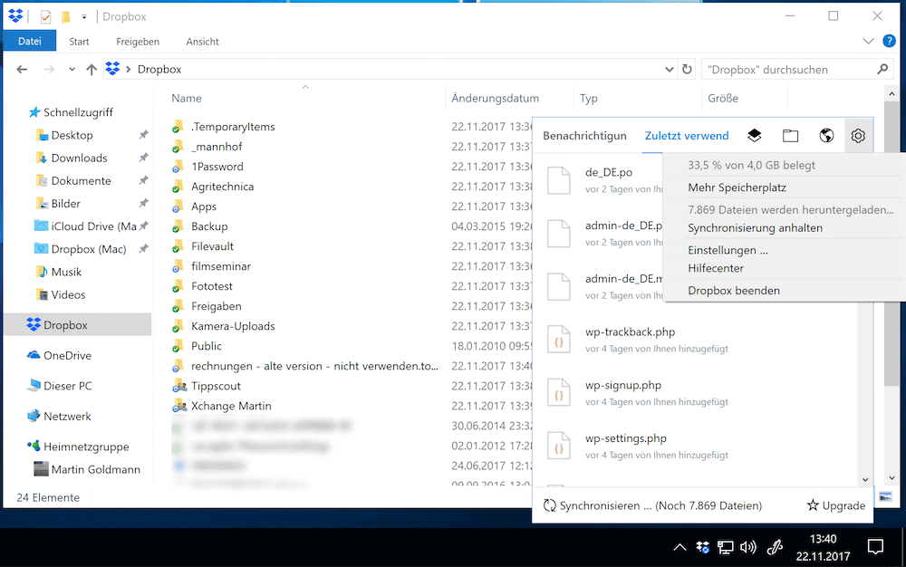 Dropbox installieren in Windows
