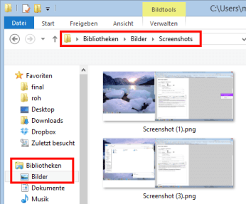 Screenshot-Ordner in Windows