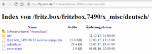 Wiederherstellungsdatei auf dem FTP-Server von AVM