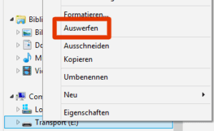 Auswerfen über den Windows Explorer