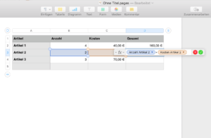 Rechenfunktion in Apple Pages Tabellen