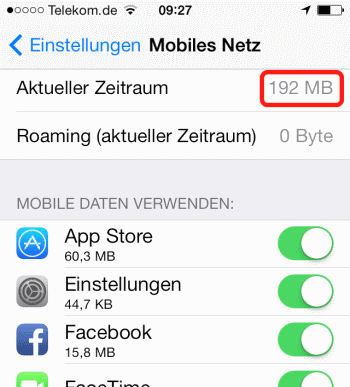 iOS7 Mobiler Datenverbrauch