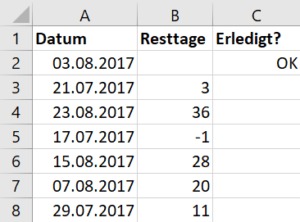 Terminliste mit Vermerk