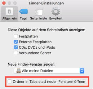 Ordner in neuem Fenster öffnen - das geht nur, wenn die Tabs-Option abgeschaltet ist