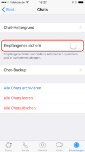 Automatisches Speichern von Bildern in Whatsapp deaktivieren