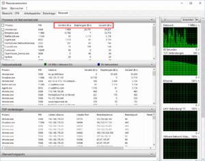 Der Ressourcenmonitor zeigt Netzwerkaktivität an