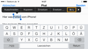 Formatierungsmenü der iPhone Mail App Text formatieren mit dem iPhone