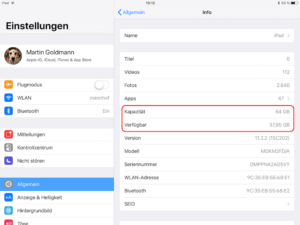 Auf dem iPad den verfügbaren Speicherplatz ermitteln