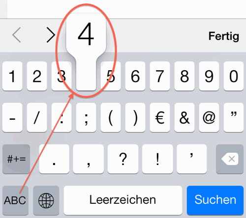 Zifferneingabe per Wischen auf dem iPhone