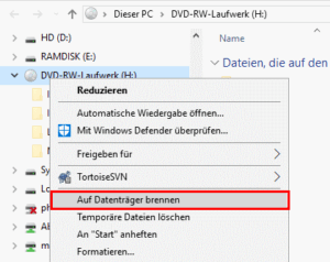 Dateien auf Datenträger brennen