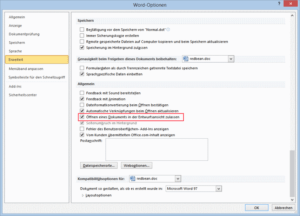 Word Optionen Entwurf aktivieren