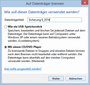 Dateien auf Datenträger brennen