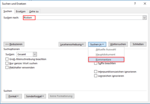 Word - Suche in Kommentaren