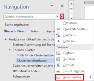 Word spezielle Suche - Kommentare