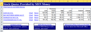 Excel Aktienkurse geladen