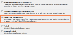 Nur Cookies und Websitedaten aktiviert lassen