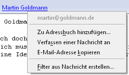 Kontextmenü für Mail-Adressen in Thunderbird Kontextmenü für Mail-Adressen in Thunderbird