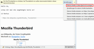 Thunderbird Ansicht der angehängten Website beim Empfänger