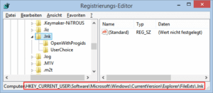 Regedit Zweig FileExts-LNK