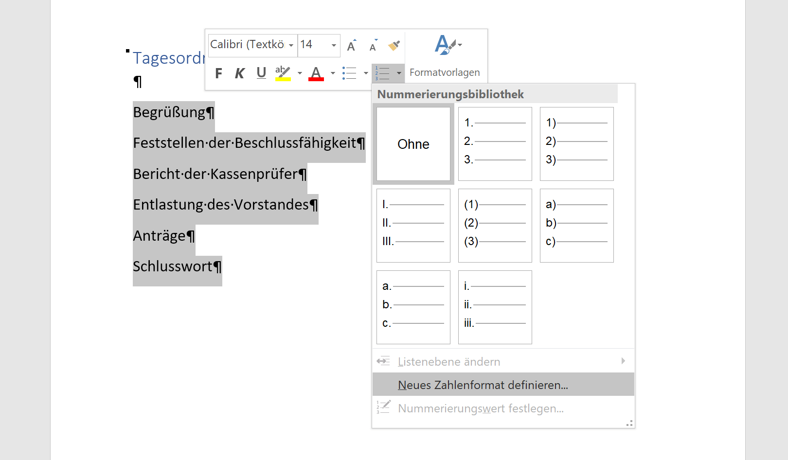 Word Eigene Nummerierung für Aufzählungen Zahlenformat definieren Tippscout.de