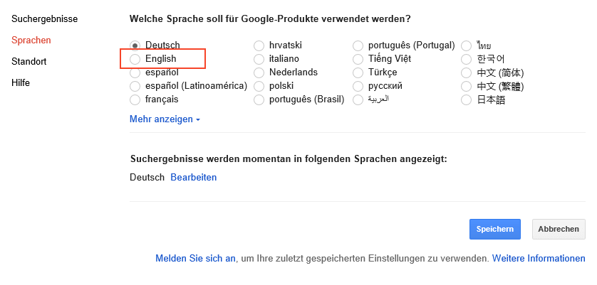 Google Sprachauswahl Google Sprachauswahl