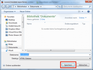 Die Bookmark-Datei speichern Die Bookmark-Datei speichern