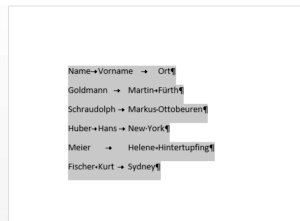 Markierte Liste in Word