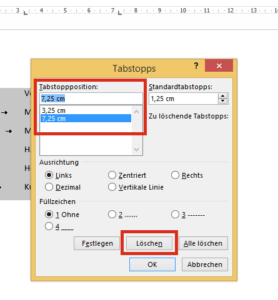 Tabstopp löschen