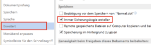 Sicherungskopie erstellen in Word 2013 Sicherungskopie in Word