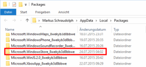 Windows Store Cache finden