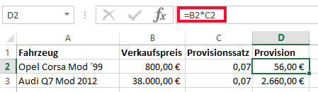 Excel einfache Prozentrechnung