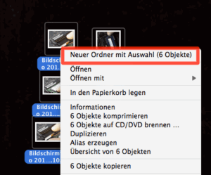 Kontextmenü bei mehreren markierten Dateien auf dem Mac Dateien aufräumen in Ordnern über das Kontextmenü
