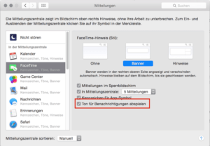 Option für Meldungstöne in Facetime