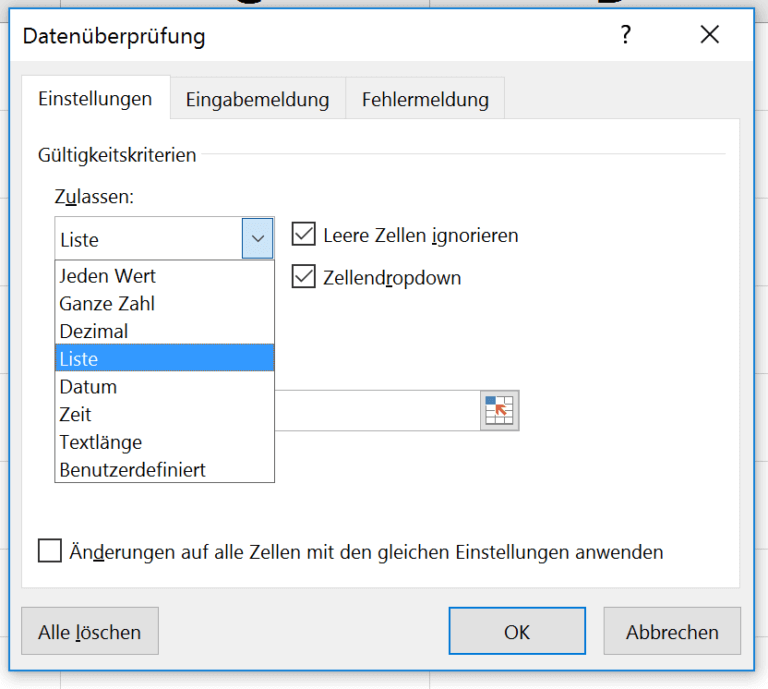 Excel dropdown liste erstellen