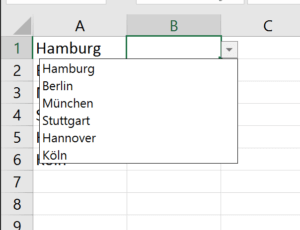 Dropdown-Liste aus Zellen erzeugt.