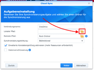 Ordnerauswahl Cloud Sync Überblick