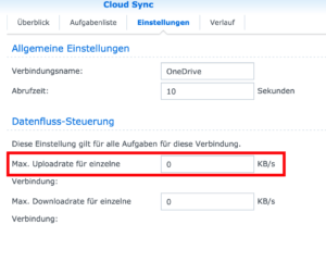 In den Einstellungen die maximale Upload-Rate wählen