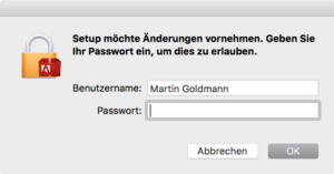 Zum Deinstallieren brauchen Sie das Admin-Kennwort Ihres Mac