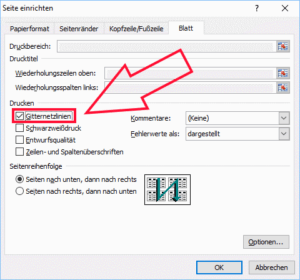 Gitternetzlinien drucken - diese Option steuert das.