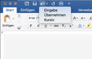 Word für den Mac bietet eine Liste der letzten Arbeitsschritte für die Rückgängig-Funktion an.