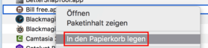 Um ein Programm zu deinstallieren, legen Sie es in den Papierkorb