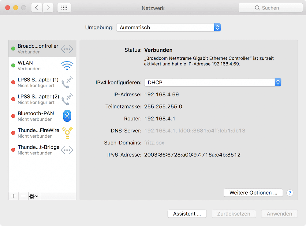 IP-Adresse auf dem Mac in Systemeinstellungen