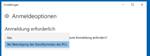 Windows Kennwortabfrage nach Standby deaktivieren